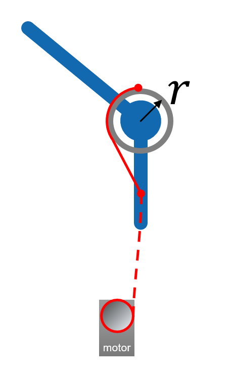Tendon routed around a pulley at the joint